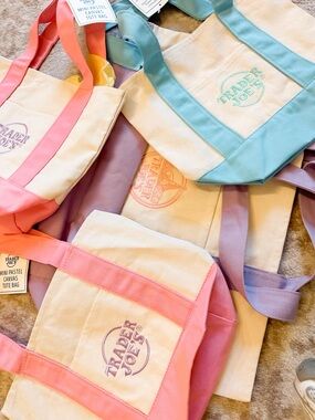 Trader Joe’s Spring Pastel Canvas Tote Bags - Pink, Blue, Purple